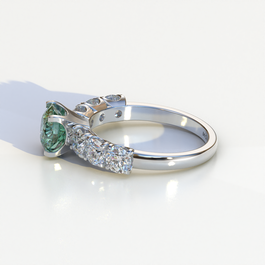 3 Carat Green Round Cut Half Eternity Lab Diamond Engagement Ring - Angeleno