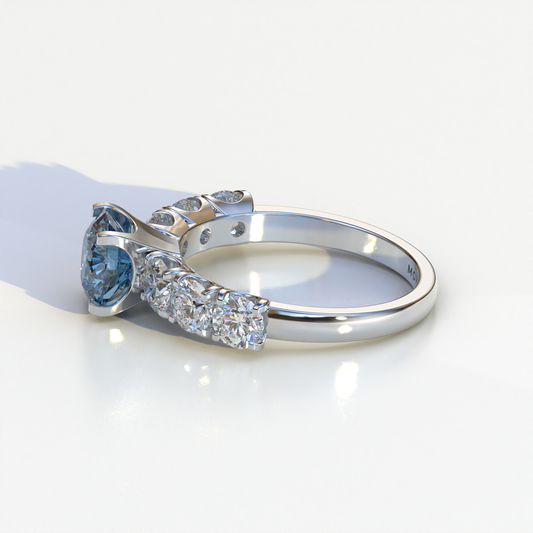 3 Carat Blue Round Cut Half Eternity Lab Diamond Engagement Ring - Angeleno