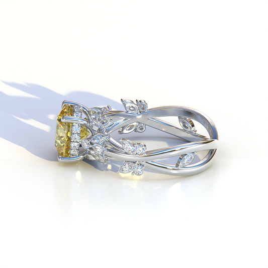 Natural Inspired 4 Carat Yellow Round Cut Lab Diamond Engagement Ring - Catalina