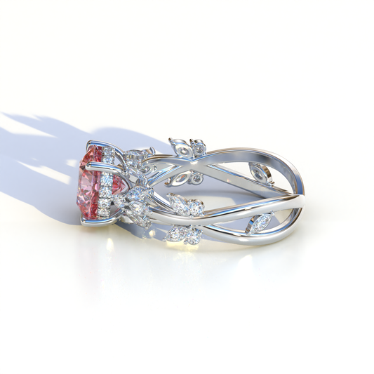 Natural Inspired 3 Carat Pink Round Brilliant cut Lab Diamond Engagement Ring - Catalina