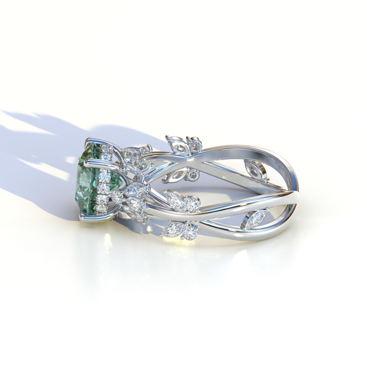 Natural inspired 3 Carat Green Round Cut Lab Diamond Engagement Ring - Catalina