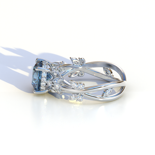 Natural Inspired 3 Carat Blue Round Cut Lab Diamond Engagement Ring - Catalina