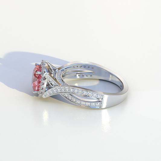 3 Carat Pink Cushion Cut Lab Grown Halo Diamond Engagement Ring - Odessa