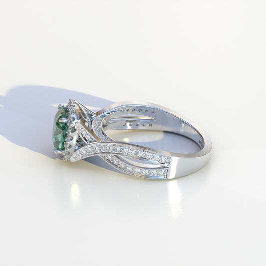 3 Carat Green Cushion Cut Lab Grown Halo Diamond Engagement Ring - Odessa