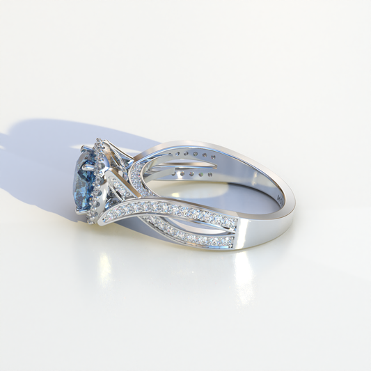 3 Carat Blue Cushion Cut Lab Grown Halo Diamond Engagement Ring - Odessa