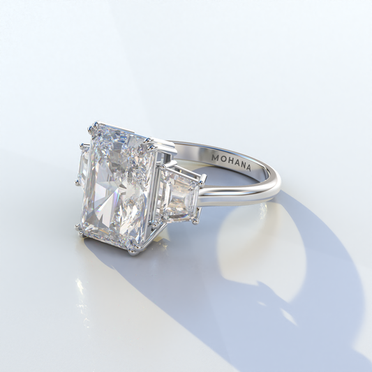 4 Carat Radiant & Trapezoid Cut Lab Diamond Three Stone Engagement Ring - Embrace