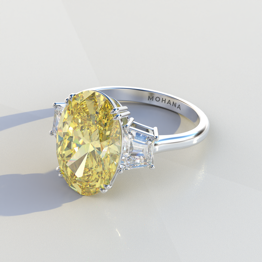 2 Carat Yellow Oval & Trapezoid Cut Lab Diamond Three Stone Engagement Ring - Lucy