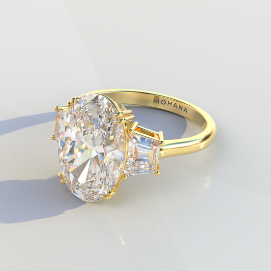 3 Carat Oval & Trapezoid Cut Lab Diamond Three Stone Engagement Ring - Lucy