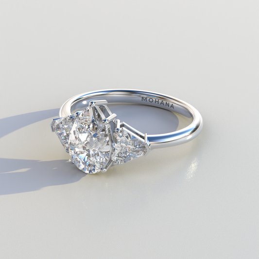 2 Carat Pear Cut Three Stone Lab Diamond Engagement Ring - Elegant