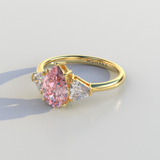 2 Carat Pink Pear Cut Three Stone Lab Diamond Engagement Ring - Elegant