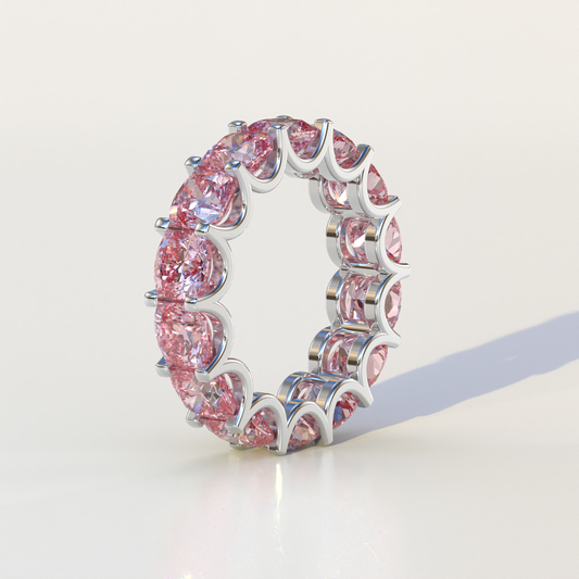 4mm Pink Cushion Lab Diamond Eternity Ring | Wedding Band - Sano
