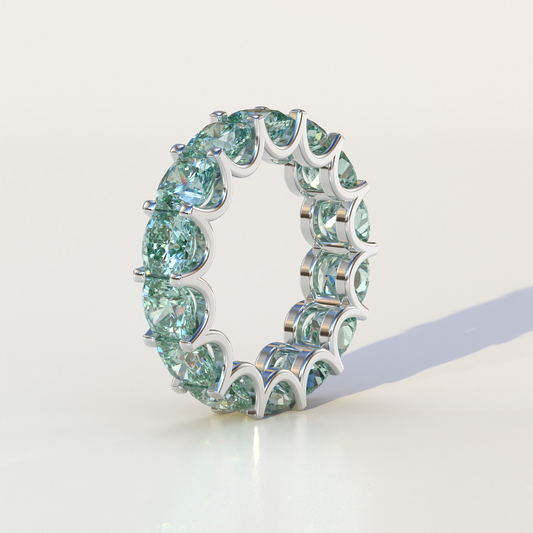 4mm Green Cushion Lab Diamond Eternity Ring | Wedding Band - Sano