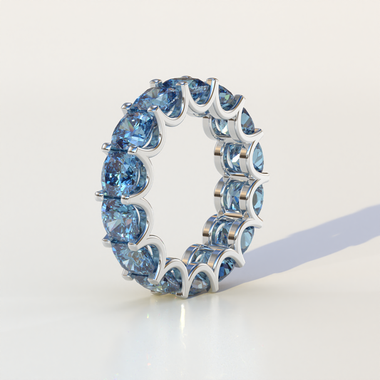 4mm Blue Cushion Lab Diamond Eternity Ring | Wedding Band - Sano