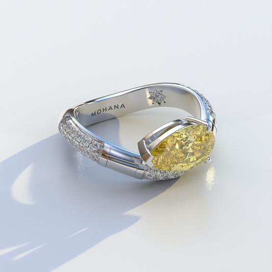 2 Carat East-West Fancy Yellow Pear Cut Lab Diamond Engagement Ring - J'Lure