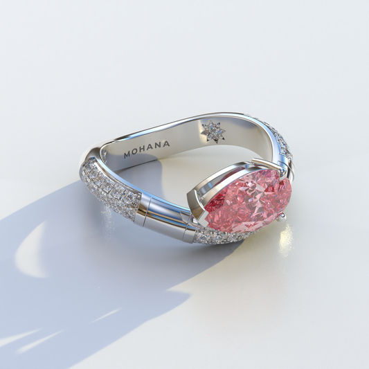 2 Carat East-West Fancy Vivid Pink Pear Cut Lab Diamond Engagement Ring - J'Lure