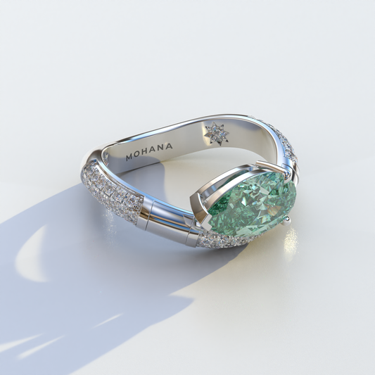 2 Carat East-West Fancy Vivid Green Pear Cut Lab Diamond Engagement Ring - J'Lure