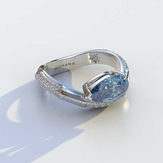 2 Carat East-West Fancy Vivid Blue Pear Cut Lab Diamond Engagement Ring - J'Lure