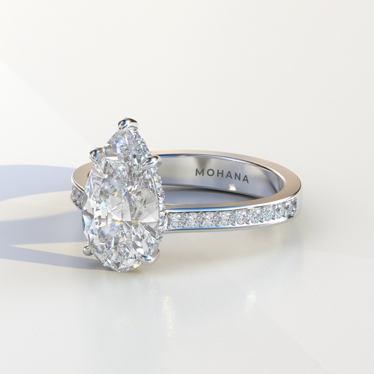 4 Carat Pear Cut Hidden Halo & Pave Set Lab Diamond Engagement Ring - Galleria