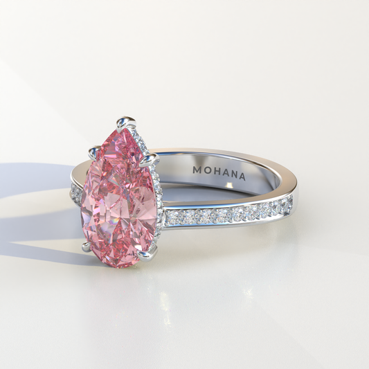 4 Carat Pink Pear Cut Hidden Halo & Pave Set Lab Diamond Engagement Ring - Galleria