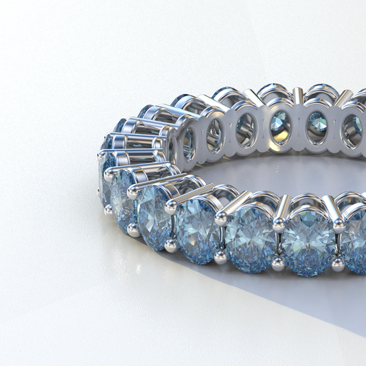 4mm Blue Oval cut Lab Diamond Eternity Ring | Bridal Wedding Band- Camila