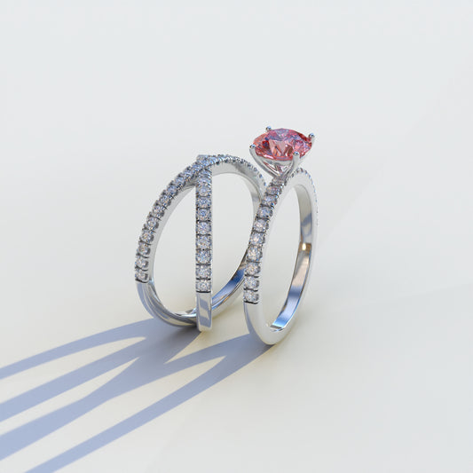 1 Carat Pink Round Cut Lab Diamond Ring Set Pave Setting - Classic