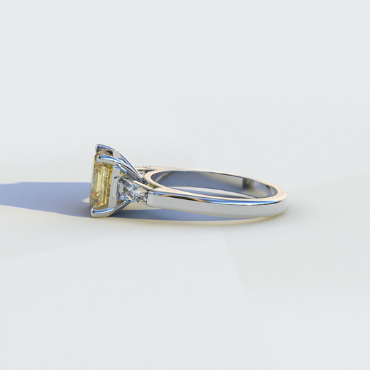 3 Carat Yellow Asscher & Baguette Cut Multi Stone Lab Diamond Ring - Brillante