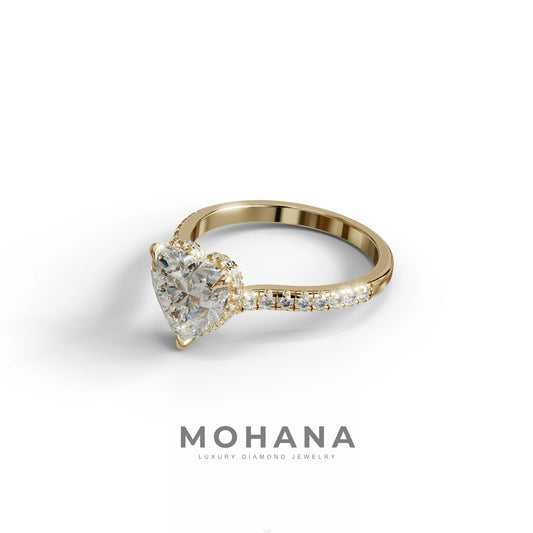 E VVS Heart Cut Lab Grown Diamond Solitaire Ring with Pavé Band – Mohana Jewels