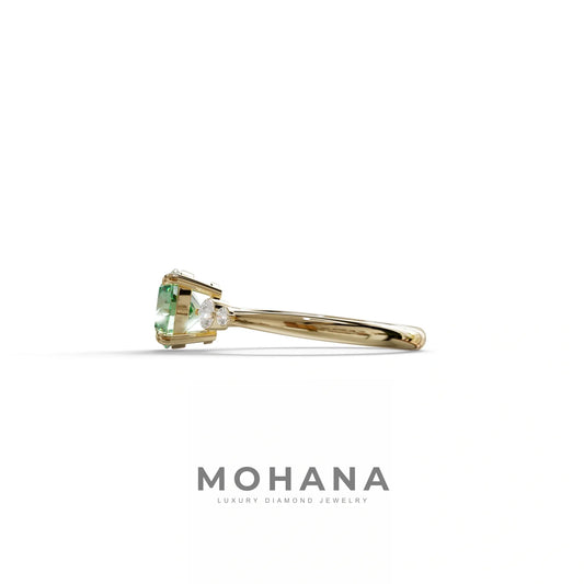 Green Round Three Stone Lab Grown Diamond Engagement Ring - Romance