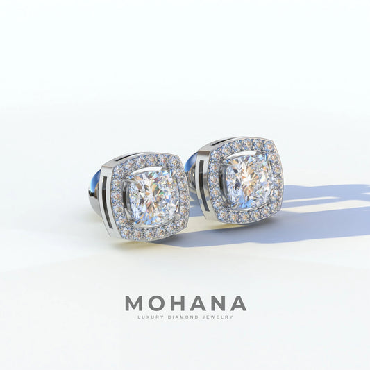 Kiara - Cushion Cut Lab Diamond Stud Earrings | Halo Earring Setting