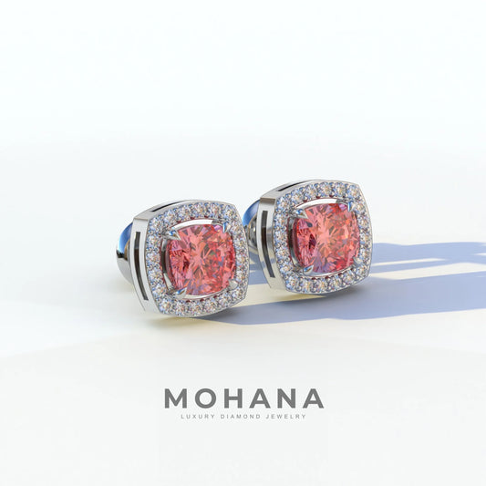 Kiara - Cushion Cut Pink Diamond Stud Earrings | Halo Earring Setting