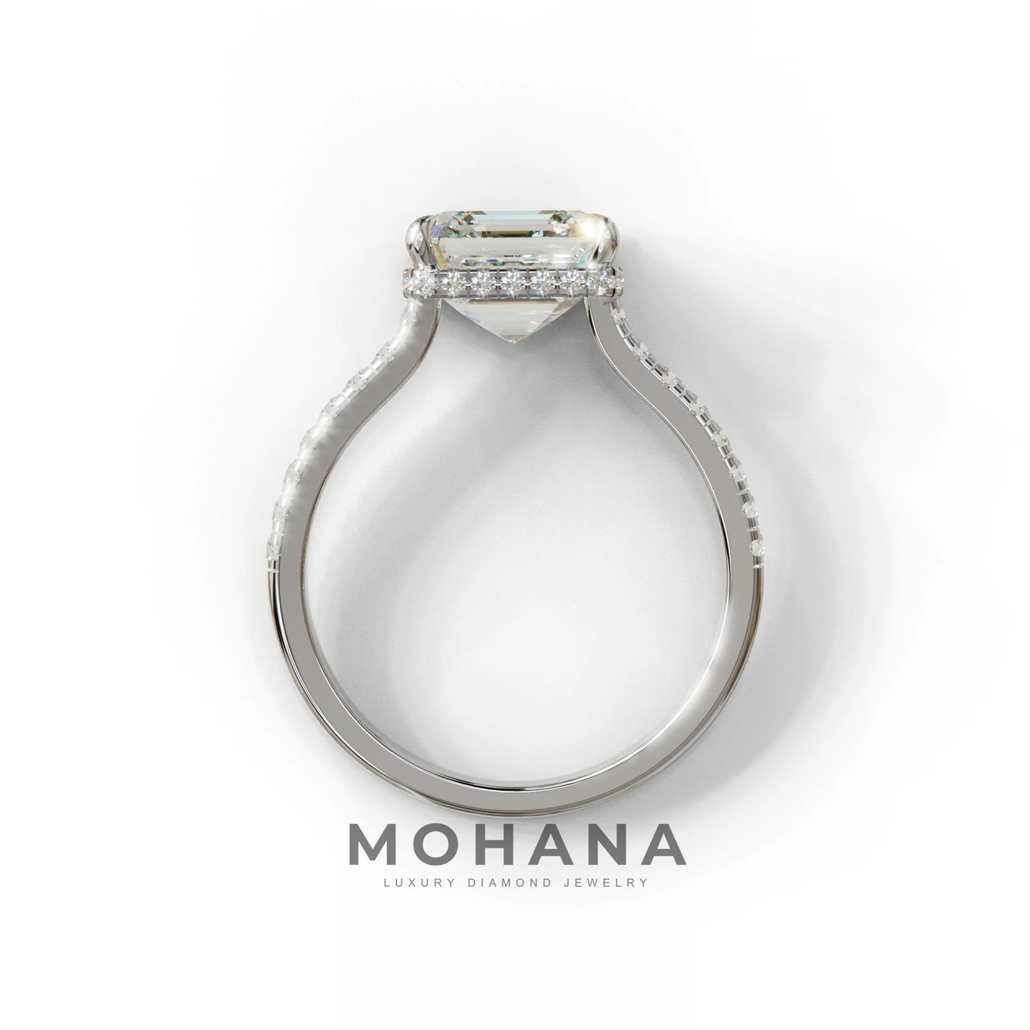 3.5 Carat E-VVS Asscher‑Cut Lab Diamond Engagement Ring with Halo and Pavé Accents