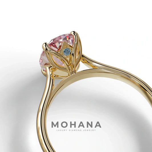 Pink Oval Cut Hidden Diamond Solitaire Lab Grown Diamond Ring - Secrecy