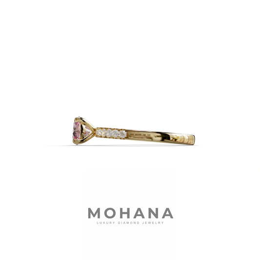 Pink Round Pave Set Minimalist Engagement Ring - Nova Signature