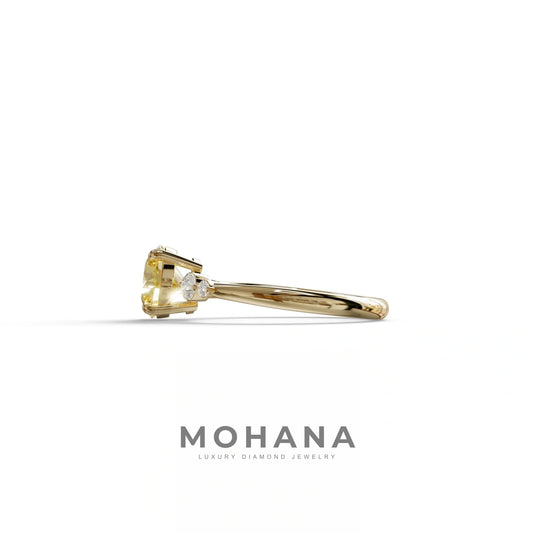 Yellow Round Three Stone Lab Grown Diamond Engagement Ring - Romance