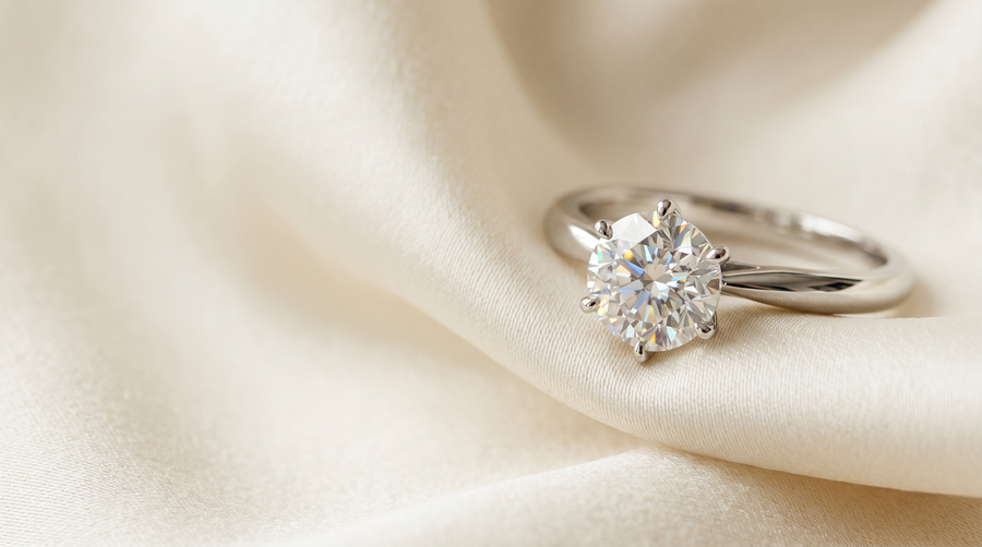 Round brilliant lab grown diamond engagement ring in platinum Tiffany-style solitaire — Mohana Jewels
