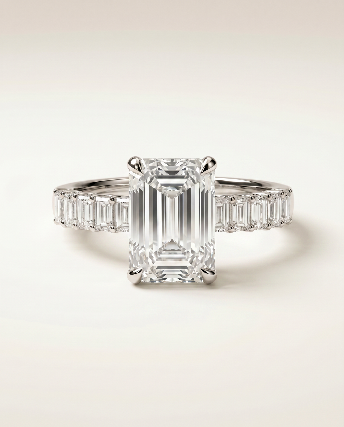 3 Carat Colorless Emerald Cut Step-Cut Accent White Gold Diamond Ring — view 5
