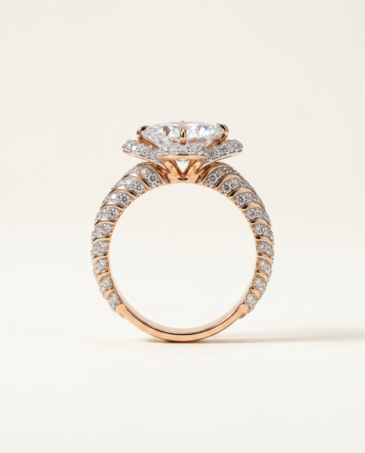1.5 Carat Colorless Marquise Flower Halo Two-Tone Rose and White Gold Diamond Ring — view 3
