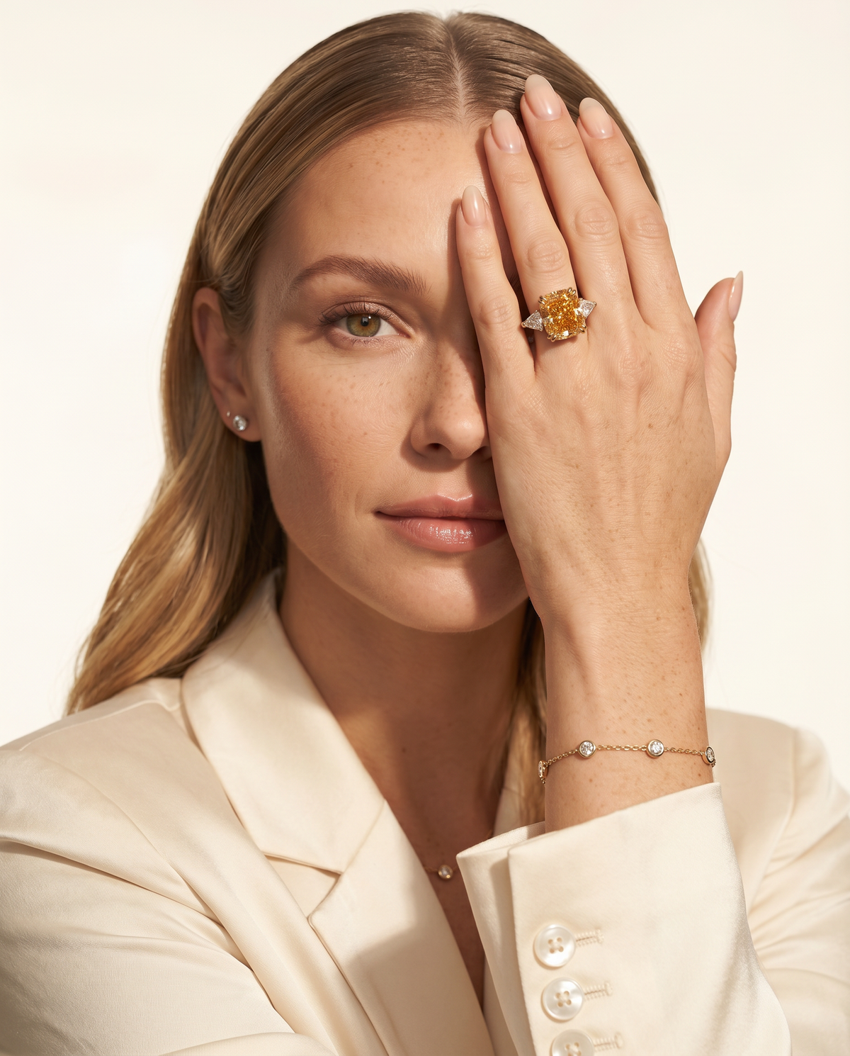 10 Carat Fancy Vivid Orangy Yellow Cushion Cut Three-Stone Rose Gold Diamond Ring — view 12