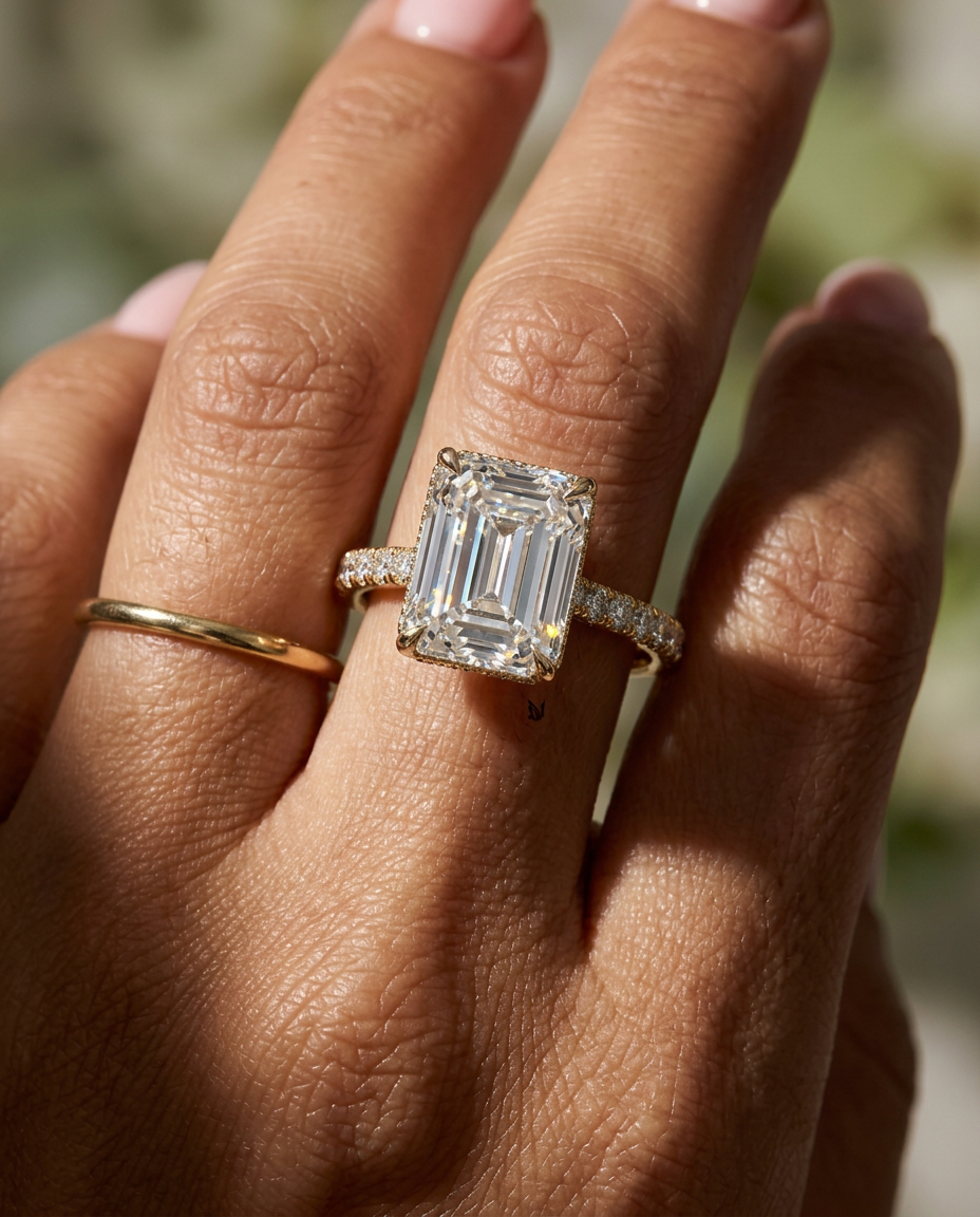 2.5 Carat Lab Grown Diamond Engagement Ring – Emerald Cut Hidden Halo | Siena - Engagement Ring