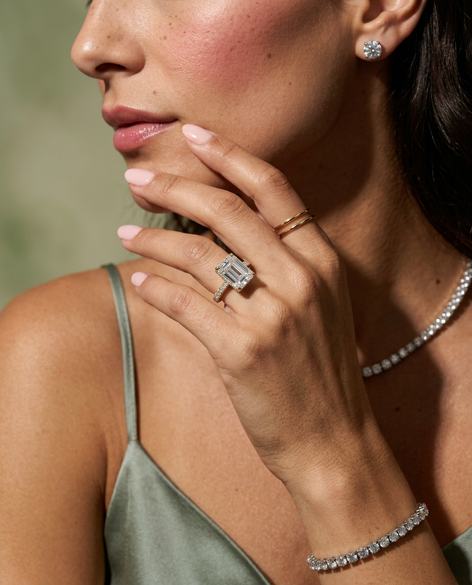 2.5 Carat Lab Grown Diamond Engagement Ring – Emerald Cut Hidden Halo | Siena - Engagement Ring