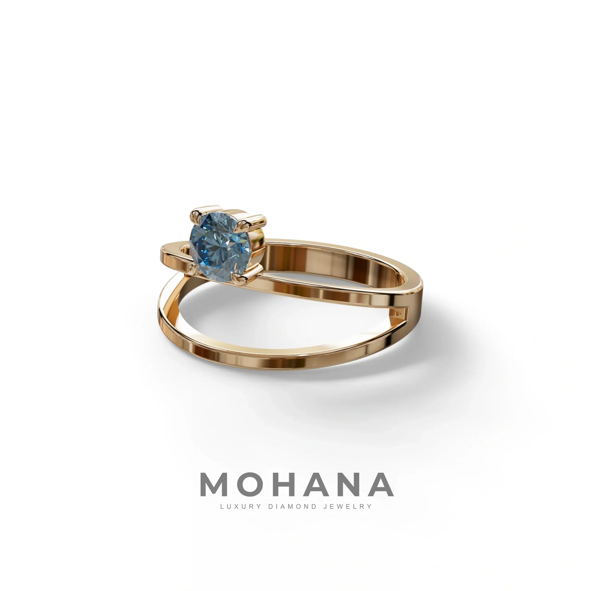 Blue Round Brilliant Solitaire Engagement Ring with a split‑shank Band - Auric Grace