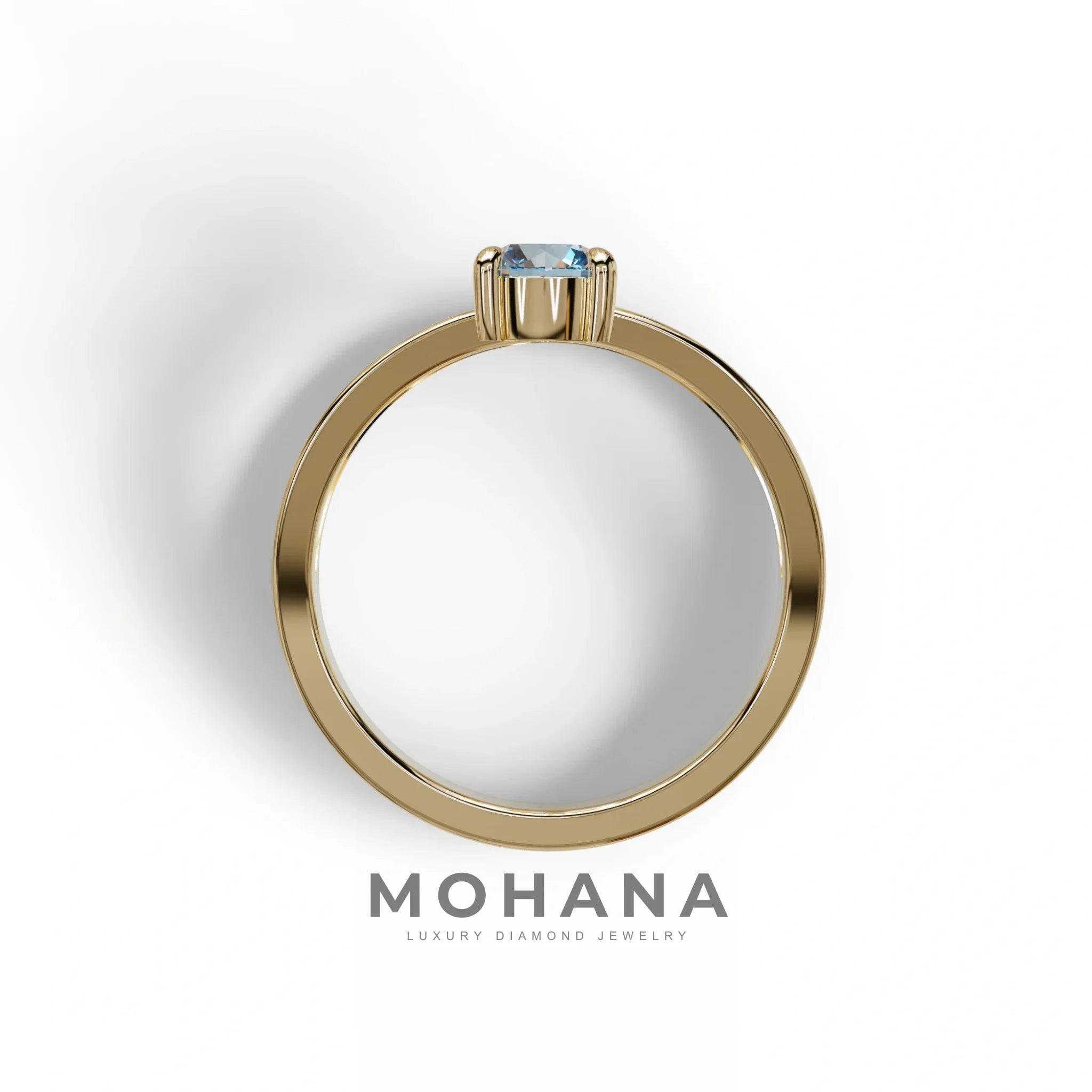 Blue Round Brilliant Solitaire Engagement Ring with a split‑shank Band - Auric Grace