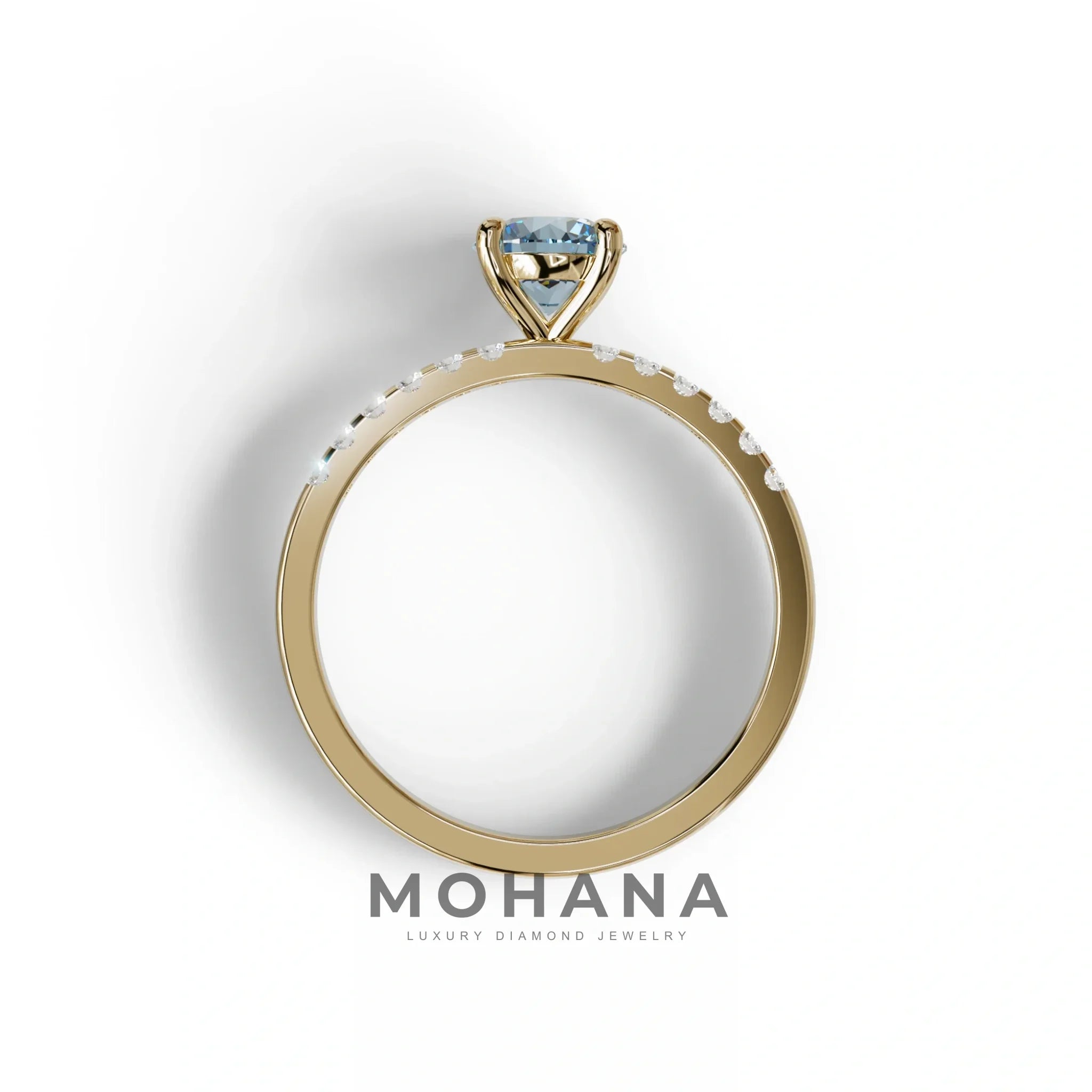 Blue Round Pave Set Minimalist Engagement Ring - Nova Signature