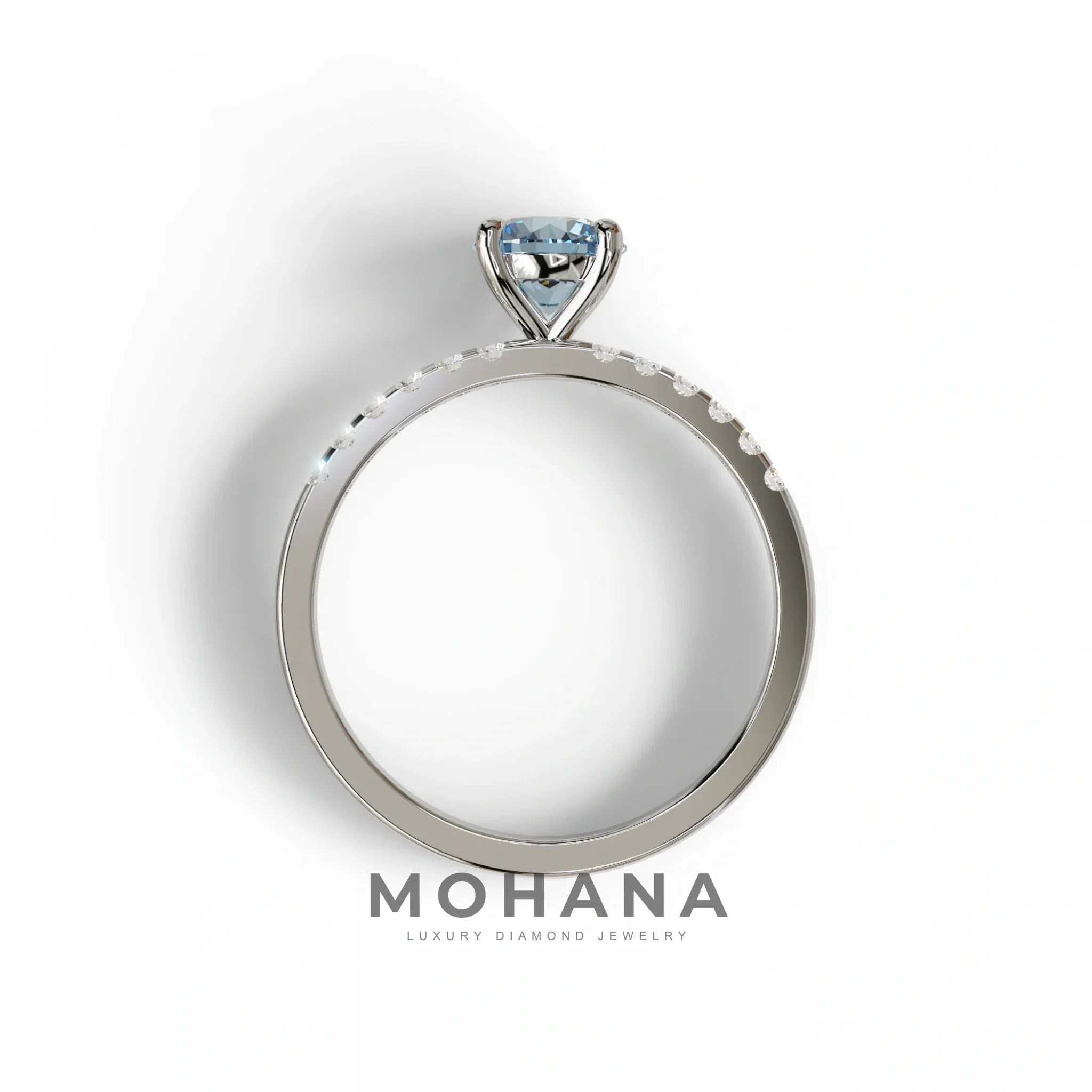 Blue Round Pave Set Minimalist Engagement Ring - Nova Signature