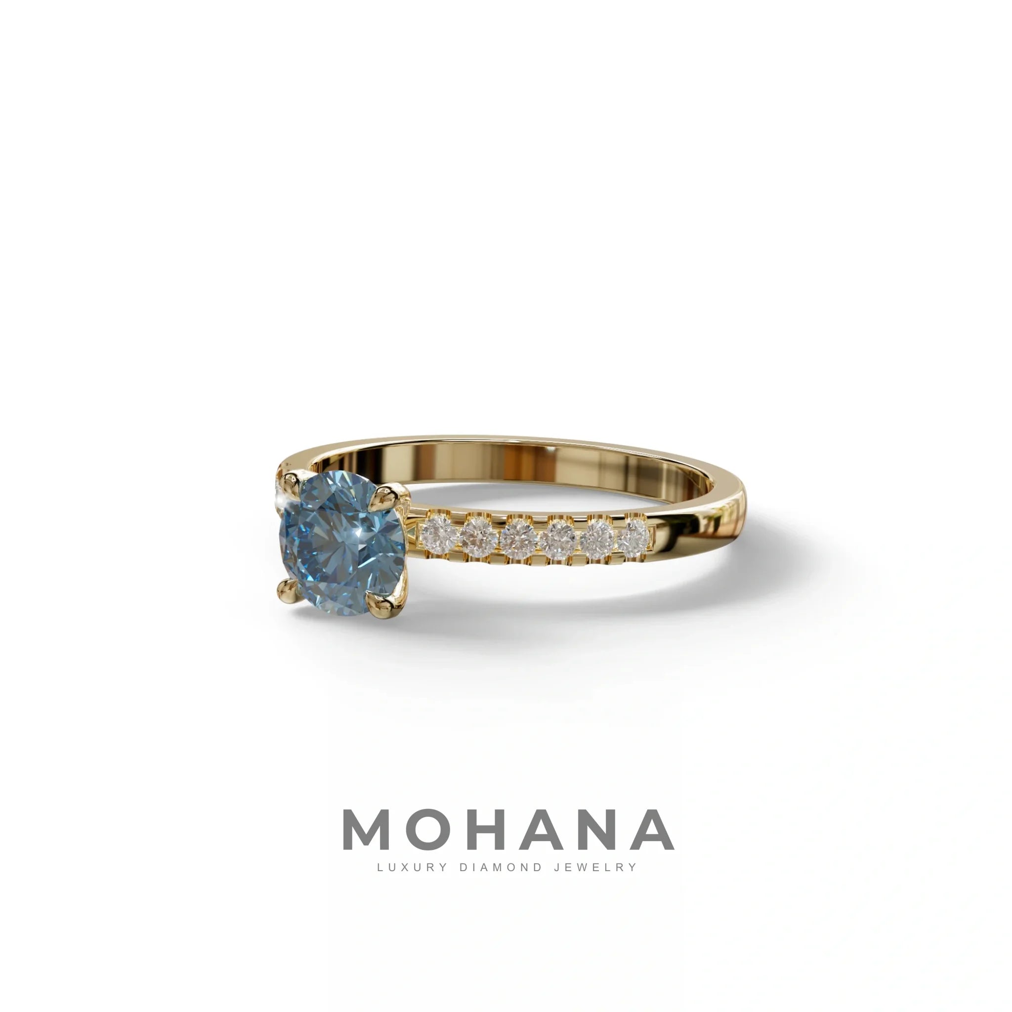 Blue Round Pave Set Minimalist Engagement Ring - Nova Signature