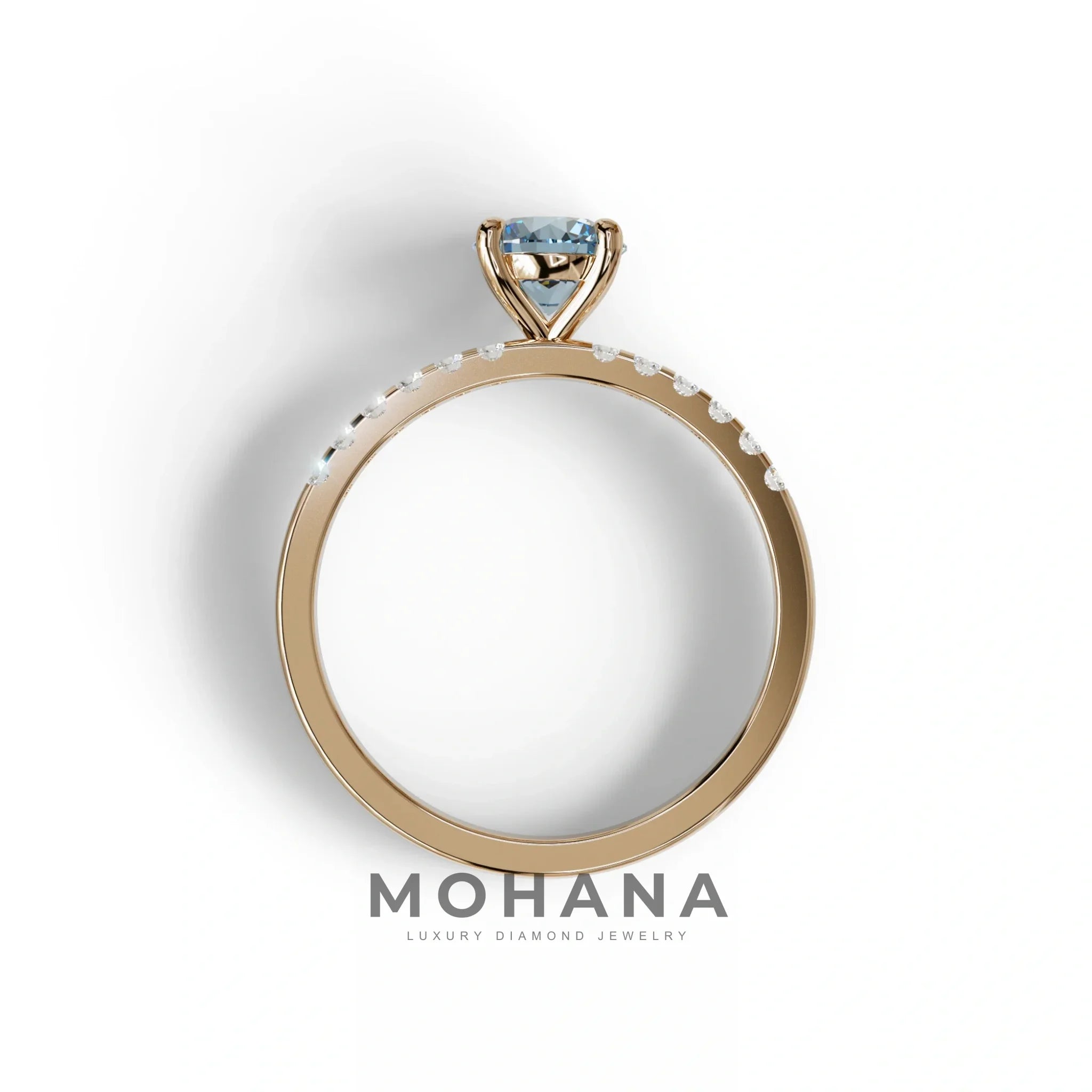 Blue Round Pave Set Minimalist Engagement Ring - Nova Signature