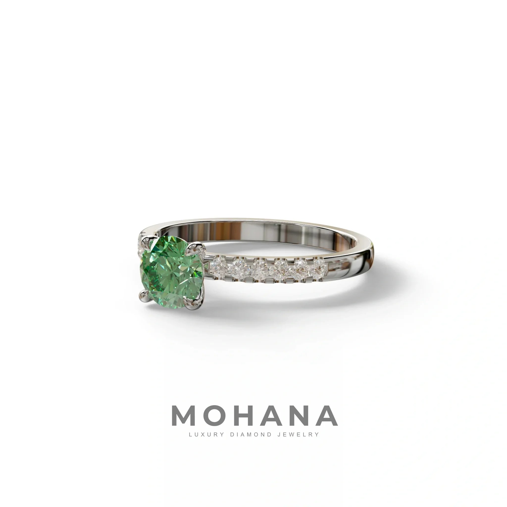 Green Round Pave Set Minimalist Engagement Ring - Nova Signature