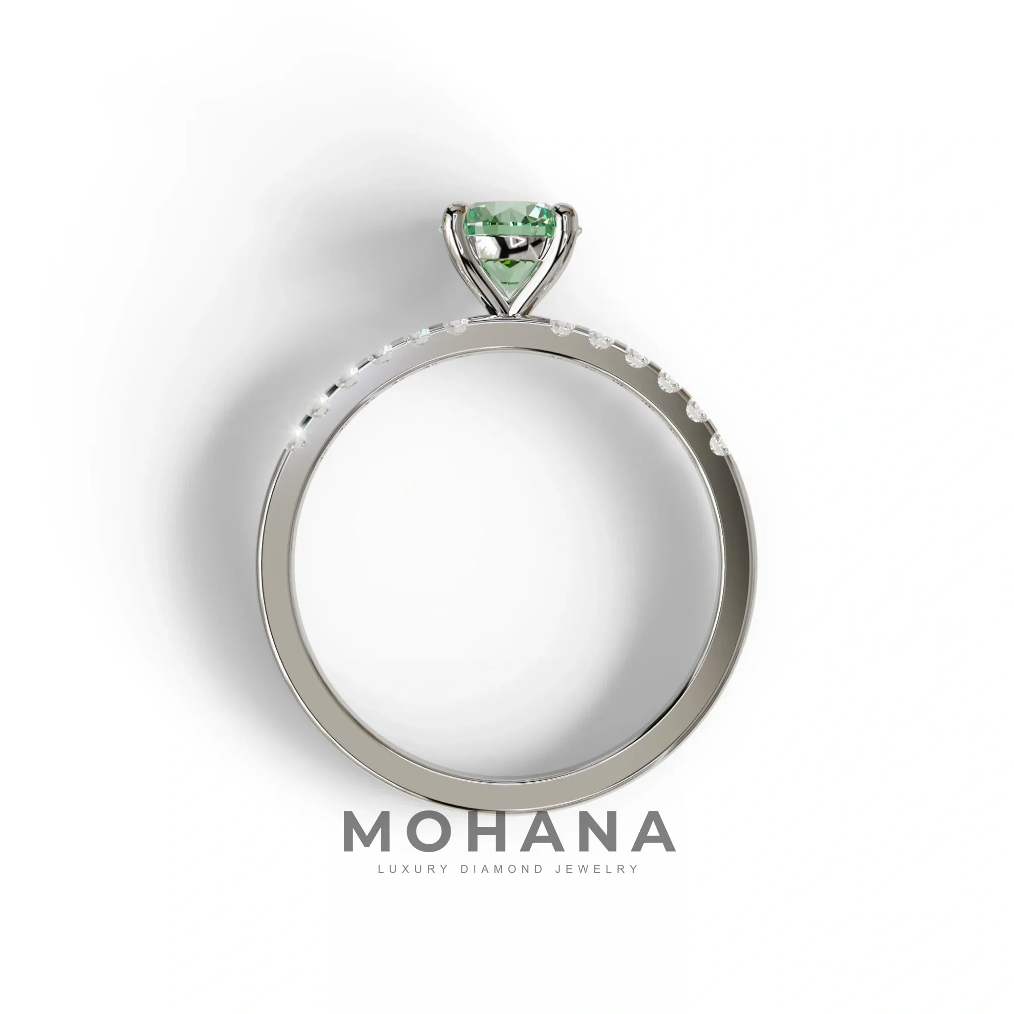 Green Round Pave Set Minimalist Engagement Ring - Nova Signature
