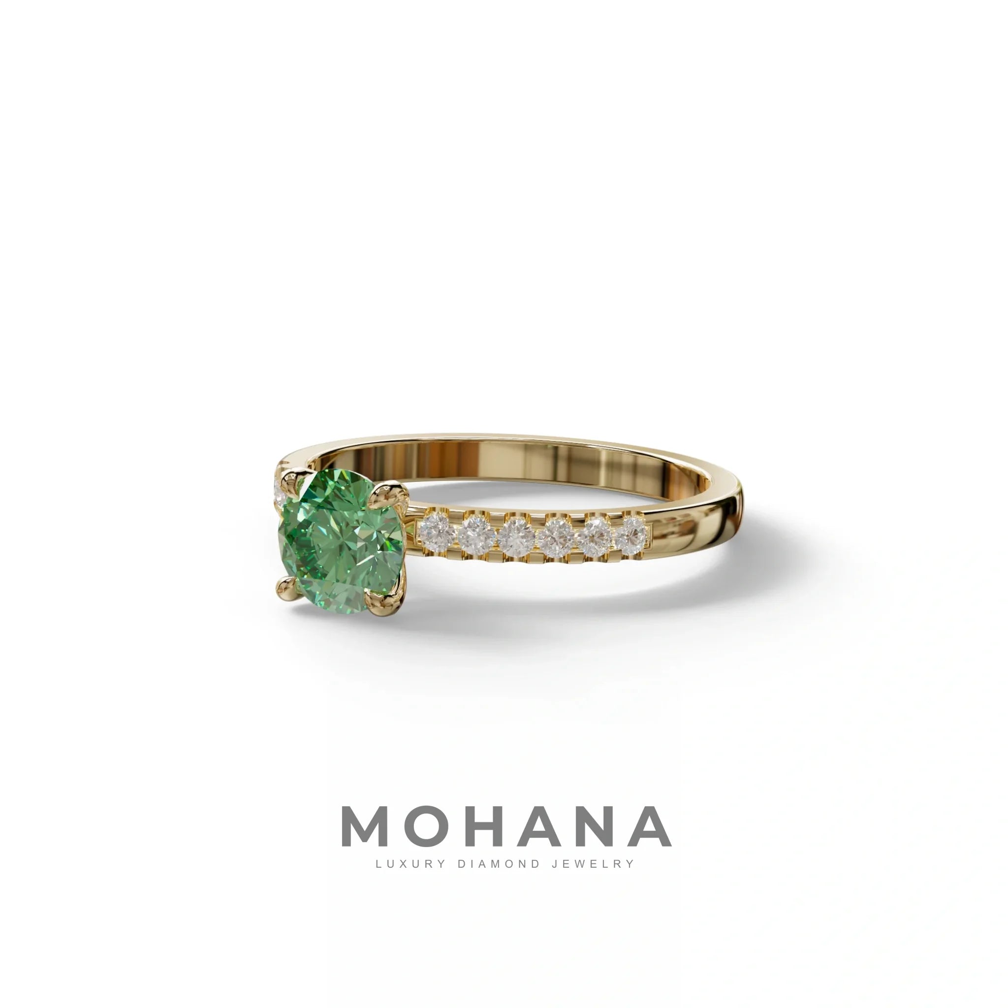 Green Round Pave Set Minimalist Engagement Ring - Nova Signature