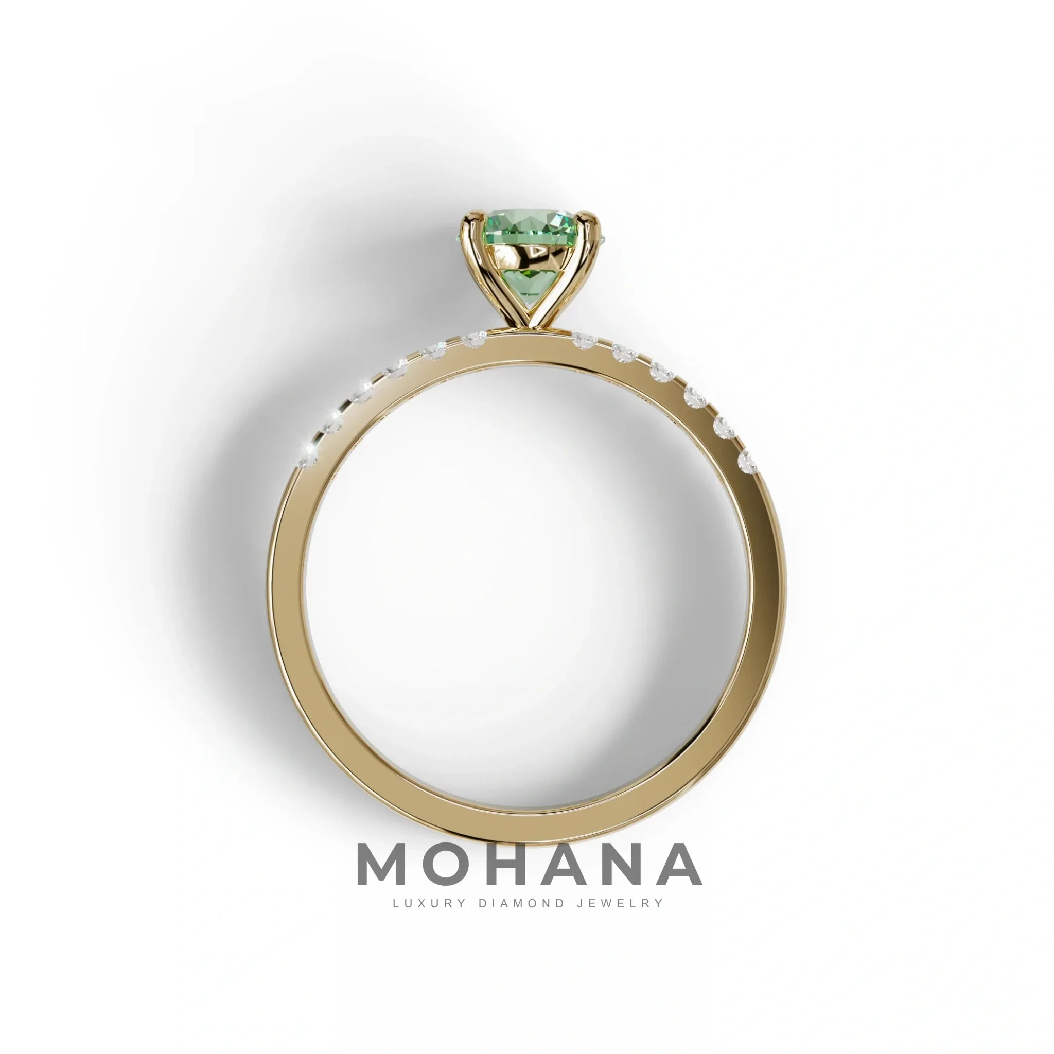 Green Round Pave Set Minimalist Engagement Ring - Nova Signature